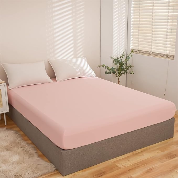 Holawakaka Queen Waterproof Mattress Encasement Protector Pink Fitted Sheet Breathable Bed Mattress Pad Cover, 14" Deep Pocket (Blush,Queen)