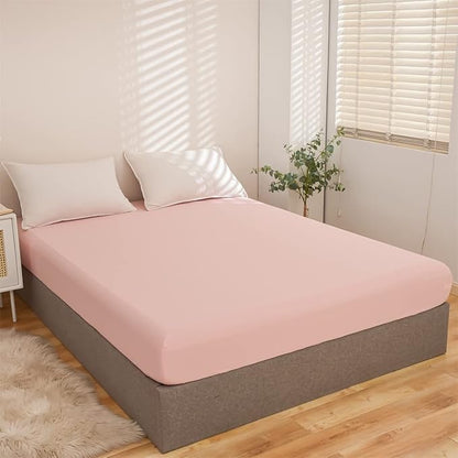 Holawakaka Queen Waterproof Mattress Encasement Protector Pink Fitted Sheet Breathable Bed Mattress Pad Cover, 14" Deep Pocket (Blush,Queen)