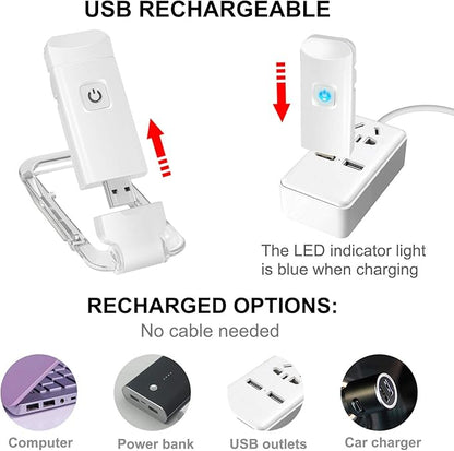 BIGLIGHT Amber Book Reading Light, LED Clip on Book Lights, Reading Lights for Books in Bed, Small Book Light for Kids, USB Rechargeable, 2 Brightness Adjustable for Eye Protection, White