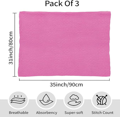 Baby Muslin Swaddle Blanket for Boys and Girls,31” x 35”,3-Pack Breathable and Skin-Friendly,Wrap Soft Silky Cotton Muslin Swaddle Blankets (Rose Pink)
