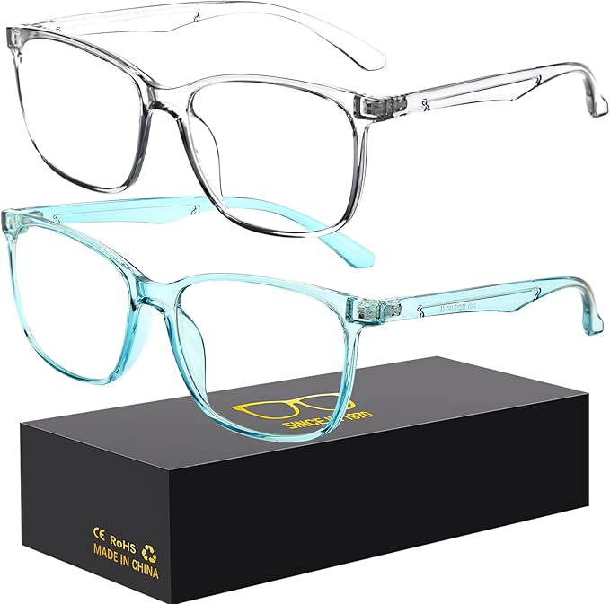 Blue-Light Blocking Glasses Computer Reading/Gaming/TV/Phones Glasses Fashion Anti Eyestrain UV Glasses for Women Men（C4 Transparent + Blue）