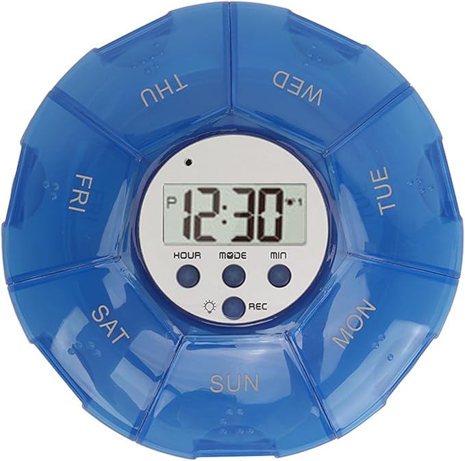 Case with Alarm, Weekly Medicines Setting Up Voice Reminders with Recording Playback Function 7 Day Medication Times Dispenser The Elderly Blind Person