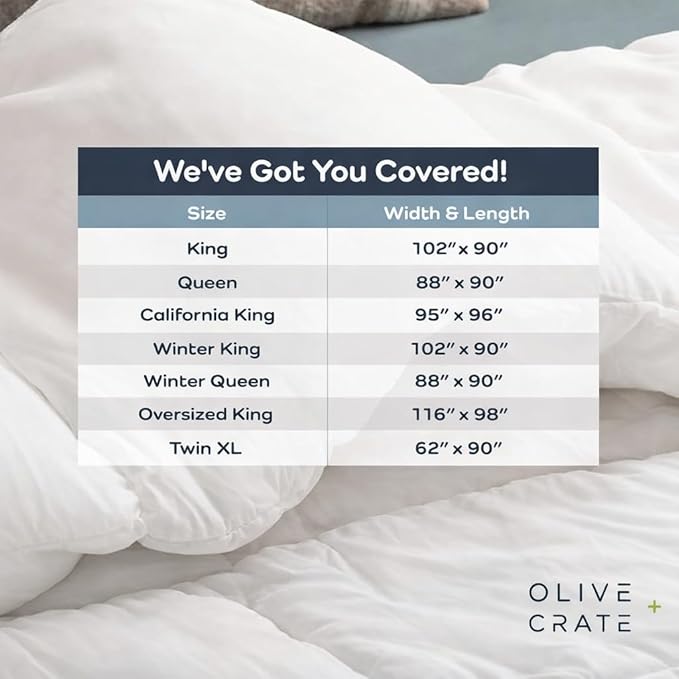Olive + Crate California King Comforter & Duvet Insert 100% Viscose Derived from Bamboo Outer Shell - Hypoallergenic, Cooling & Moisture Wicking - All Season Lightweight Plush - White - 95"x96"