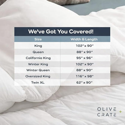 Olive + Crate California King Comforter & Duvet Insert 100% Viscose Derived from Bamboo Outer Shell - Hypoallergenic, Cooling & Moisture Wicking - All Season Lightweight Plush - White - 95"x96"