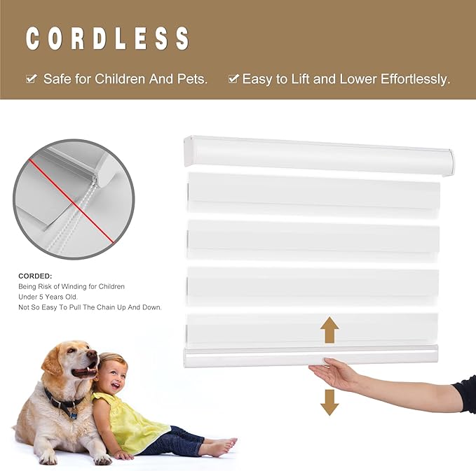 Changshade Custom Size Zebra Blinds Cordless for Indoor Windows Doors Light Filtering, Zebra Roller Shades with Valance Dual Layer Fabric for Living Room, Bedroom, Bathroom, Easy to Install, White