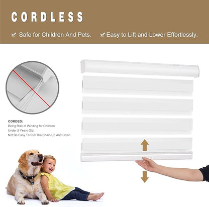 Changshade Custom Size Zebra Blinds Cordless for Indoor Windows Doors Light Filtering, Zebra Roller Shades with Valance Dual Layer Fabric for Living Room, Bedroom, Bathroom, Easy to Install, White