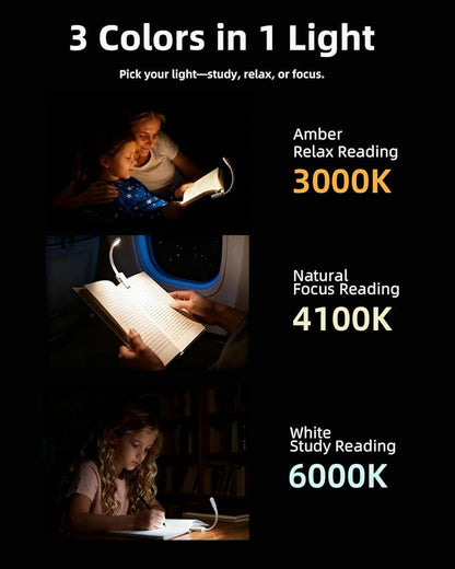 Book Light,Reading Lights for Books in Bed,AAA Battery Clip-On Led Reading Light with 3 Colors & Stepless Dimming,Portable and Ultra-Lightweight with Long Runtime(White)
