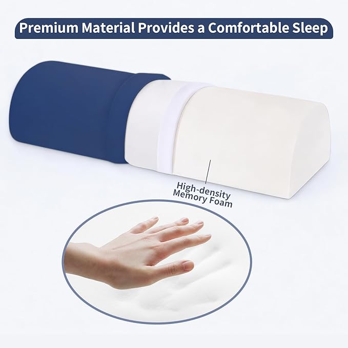 Knee Pillow for Back Sleeping - Half Moon Under Knee Pillow for Sleeping on Back - Memory Foam Bolster Pillow for Legs Support, Removable Cover & Humanized Handle (Navy Blue)