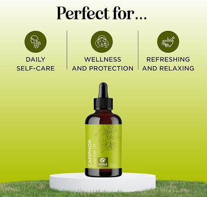 Pure Undiluted Camphor Essential Oil - 100% Pure Camphor Oil for Aromatherapy and Beauty DIYs Great for Soothing Skin and Clearing Chest - Outdoor Diffuser Oil for Patios and Porches (4 Fl Oz)