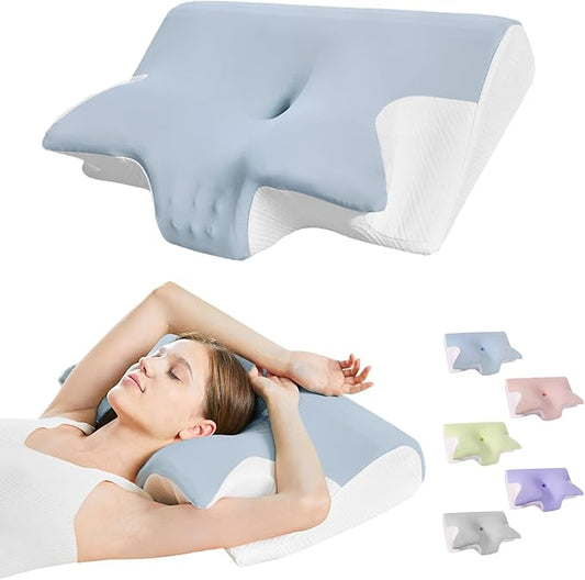 Ornatera Pillow, Restrelief Premium Ergonomic Pillow, Cleshy Ergonomic Pillow Silk Pillowcase, Memory Foam Ergonomic Pillows for Sleeping, Adjustable Cervical Pillow Cozy Sleeping(Blue)