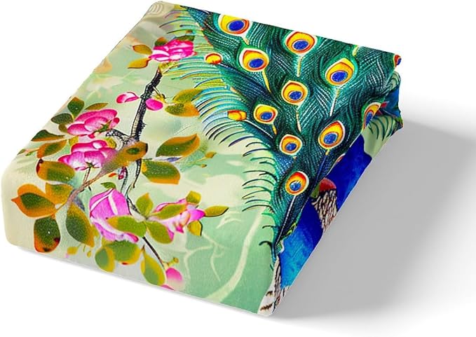 Manfei Peacock Sheet Full,Elegant Gorgeous Blue Feather Bedding for Teens Girls Woman Room Decor,Pink Flower Animal Theme Bed Sheet Set 4pcs with Deep Pocket Fitted Sheet + Flat Sheet + 2 Pillowcases