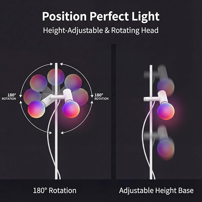 Smart Floor Lamp, LED Bulb Corner Lamp 270° Swivel Head Works with Alexa Google Home, Floor Lamps with Music Sync, 16 Million DIY Colors, Color Changing Standing Lamp for Bedroom Living Room, White