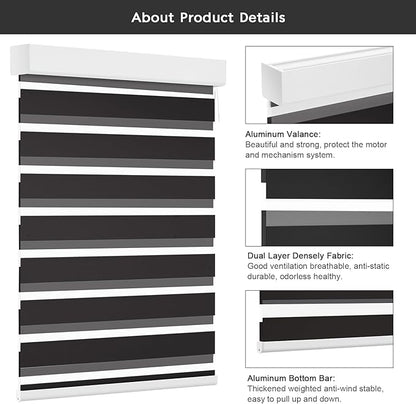 Changshade Custom Motorized Blinds Smart Zebra Roller Shades for Indoor Windows, Blackout Cordless Electric Power Automatic Remote Control Work with Alexa, Google Home, Apple Homekit,Smarthings,Black