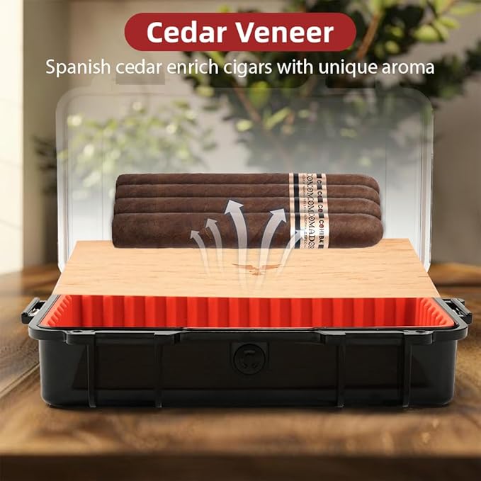 Bald Eagle Travel Humidor, Portable Cigar Case, Cigar Box with Cedar Veneer Humidifier Hygrometer, Highly Airtight, Hold 8-12 Cigars