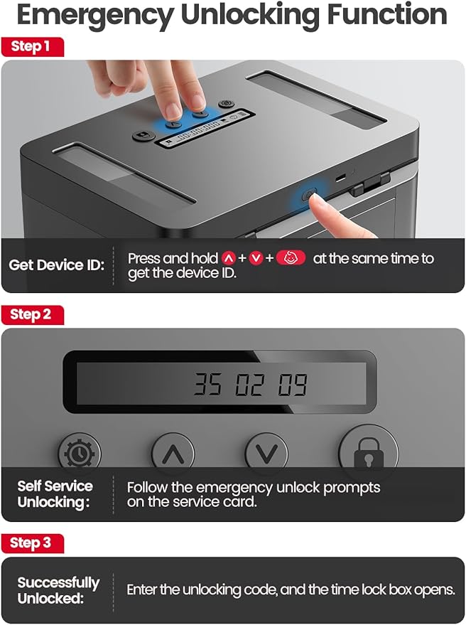 Vaydeer Metal Time Lock Box, Phone Lock Box with Timer, Timed Locking Safe, Self-Control Container with USB C Charge,Child Lock, Audio Prompt, Time Release Storage Locker for Phone/Medicine