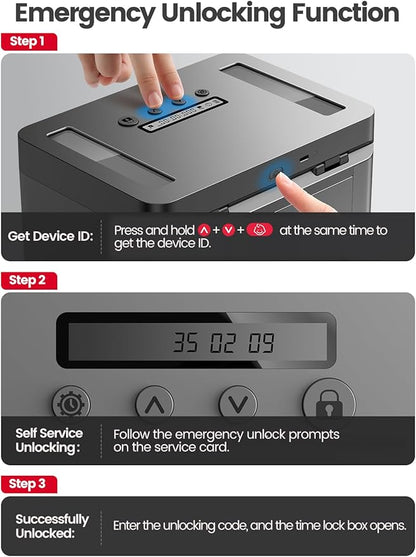 Metal Timed Lock Box with Emergency Unlocking, Phone Locked Box with Timer, Locking Container, Audio Prompt, Self-Control Safe Locker for Cellphone/iPad Mini/Medicine (Large)