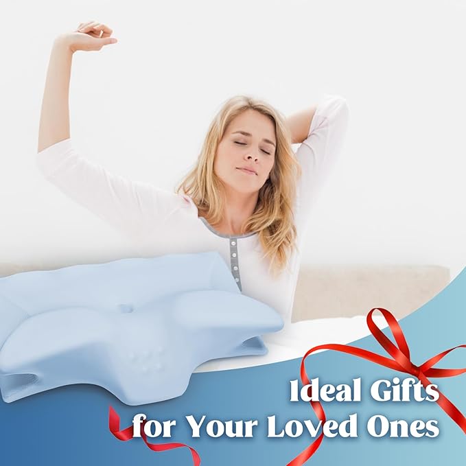 Cervical Pillow for Neck Pain Relief, Cooling Contour Memory Foam Pillows Support Odorless Ergonomic Neck Pillow Adjustable Orthopedic Bed Pillow for Side Back Stomach Sleeper with Pillowcase,Blue
