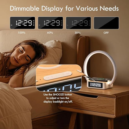 Sunrise Alarm Clock Bedside Lamp with Wireless Charging, Touch Table Lamp for Nightstand, Bedside Lamp Wake-up Light,Snooze Nightlight 3 Dimmable Brightness Levels, Idea Gift for Women,Men,Teens,Adult