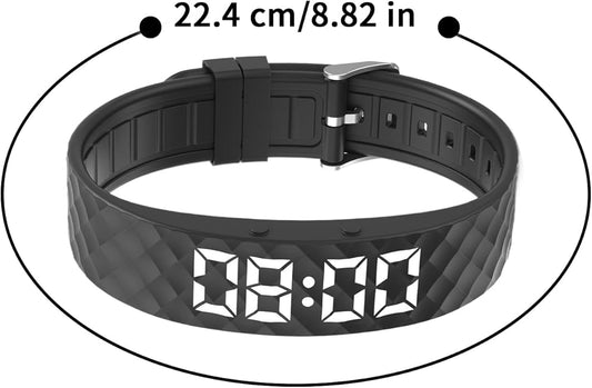 Alarm Bracelet, Silent Timer Watch, 8.82x0.65x0.37inches Wristband Vibration, Adjustable Clock Band with Rubber Build, Travel Accessory with Modern Style, Sleep Aid Gear for Women Men Seniors Elderly