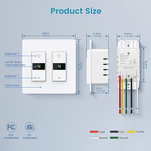 Milfra Smart Dimmer Switch 2Gang Digital Display Single-Pole 3Way Dimmer Smart Switch， 2024 New Model，Works with Siri, Alexa and Google Home，Voice and Remote Control，Neutral Wire Required