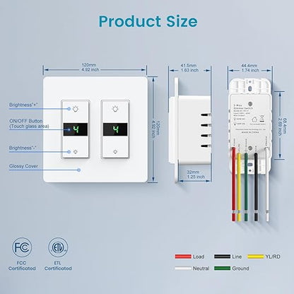 Milfra Smart Dimmer Switch 2Gang Digital Display Single-Pole 3Way Dimmer Smart Switch， 2024 New Model，Works with Siri, Alexa and Google Home，Voice and Remote Control，Neutral Wire Required