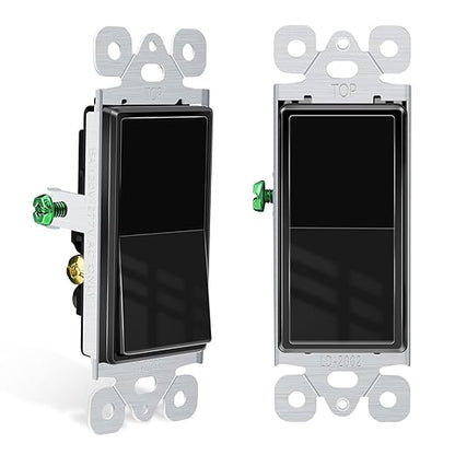 Greencycle Black 3 Way Light Switch,2PK Three Way Single Pole Switches, 15A 120-277V Rocker Paddle Wall Switch,On Off Switches, Self-Grounding, UL Certified,Residential and Commercial Grade