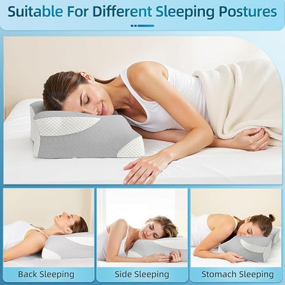 Cervical Neck Pillow for Sleeping - Memory Foam Pillows for Neck and Shoulder Pain, Cooling Side Sleeper Pillow with Ergonomic Contour & Orthopedic Support, for Side Back Stomach Sleepers