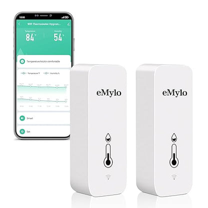 WiFi Temperature Humidity Sensor, Wireless Indoor Thermometer Hygrometer with App Alert, Free Data Storage Export, Smart Temperature Humidity Monitor for Home Bedroom, Compatible with Alexa (2-Pack)