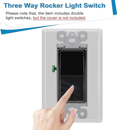 Greencycle Black 3 Way Light Switch,24PK Three Way Single Pole Switches, 15A 120-277V Rocker Paddle Wall Switch,On Off Switches, Self-Grounding, UL Certified,Residential and Commercial Grade