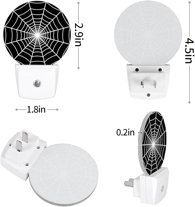 Black Spider Web Plug-in Led Night Light with Auto Dusk to Dawn Sensor for Boys Girls Room Decor, Wall Lamp Nightlights for Hallway,Bedroom, Kids Room, Kitchen, Stairway, (0.5W, 2 Pack)