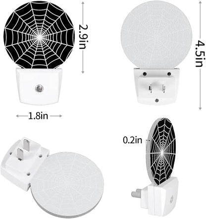 Black Spider Web Plug-in Led Night Light with Auto Dusk to Dawn Sensor for Boys Girls Room Decor, Wall Lamp Nightlights for Hallway,Bedroom, Kids Room, Kitchen, Stairway, (0.5W, 2 Pack)