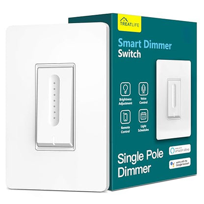 TREATLIFE Smart Dimmer Switch, Single-Pole Smart Switch for Dimmable Bulbs, 2.4GHz WiFi Smart Light Switch Works with Alexa and Google Home, APP Remote Control, Neutral Wire Required