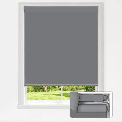 LazBlinds No Drill Blinds for Indoor Windows, Blackout Roller Shades, Cordless Window Blackout Blinds, Thermal Insulated Fabric UV Protection for Home and Office, 34.5" W x 72" H, Grey