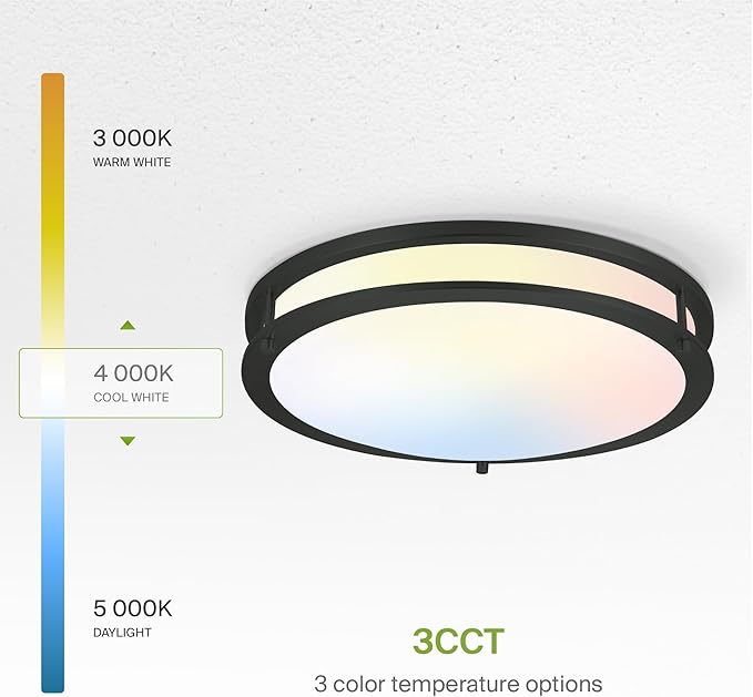 ASD LED 16" Round Flush Mount Lighting, Close to Ceiling Light Fixture | 3CCT, Dimmable, Energy Star, ETL Listed | 24W 1854LM 3000-5000K 120V | Low Profile Double Ring Lamp | Black, 4 Pack