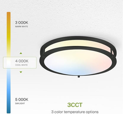 ASD LED 16" Round Flush Mount Lighting, Close to Ceiling Light Fixture | 3CCT, Dimmable, Energy Star, ETL Listed | 24W 1854LM 3000-5000K 120V | Low Profile Double Ring Lamp | Black, 4 Pack
