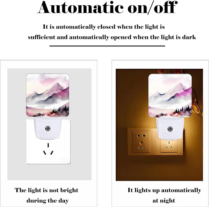 Misty Mountains and Forests Night Light,Plug Into Wall for Boys Girls Bedroom Decorative Square Night Light Lamp 0.5w Sleep Friendly