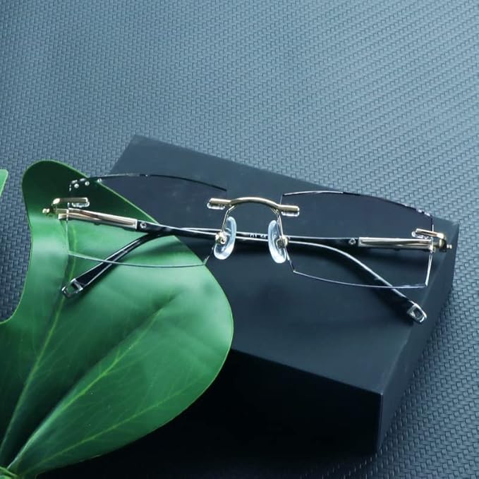 LifeArt Blue Light Blocking Glasses,Computer Reading Glasses,Rimless Frame Tinted Lens with Diamond,Stylish for Men (+4.00 Magnification)