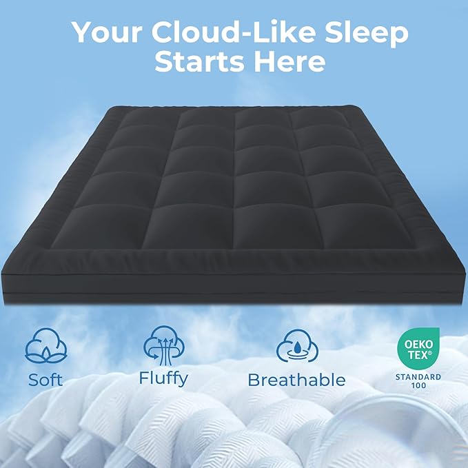 YUGYVOB Full Mattress Topper - 800GSM Extra Thick Cooling & Breathable Mattress Pad with Deep Pocket 8"-21" & Soft Down Alternative Filling, Grey