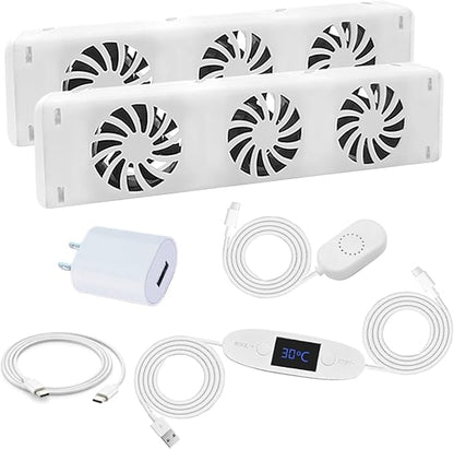 Smart Radiator Fan Booster, Magnetic Temperature Sensor, Automatic On/Off Temperature Sensor, Thermostat and Temperature Display, 20DB Quiet Operation Fits 50-120cm Radiators