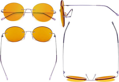 Eyekepper Frameless Blue Light Blocking Glasses with Orange Tinted Lens for Sleeping - Round Rimless Computer Reading Glasses Men Women