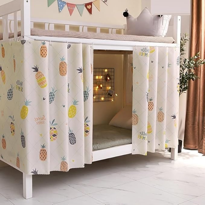 Cute Bottom Bunk Bed Curtains Sheer Privacy Cloth Underbed Curtains for Low Loft Bed Twin, 2 Panels, Pineapple