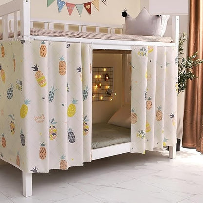 Cute Bottom Bunk Bed Curtains Sheer Privacy Cloth Underbed Curtains for Low Loft Bed Twin, 2 Panels, Pineapple