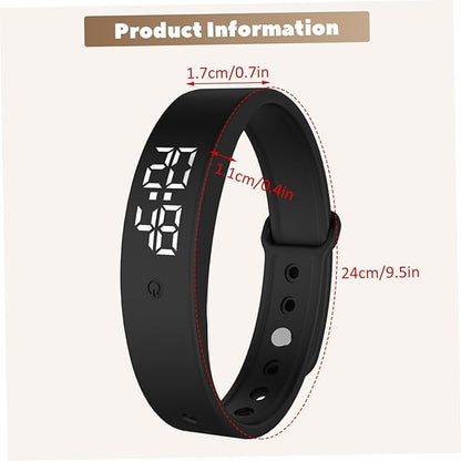 Vibrating Alarm Wristband with Silent Vibration, Waterproof Wrist Watch for Heavy Sleepers, Students and Kids, Unisex Design (Black)