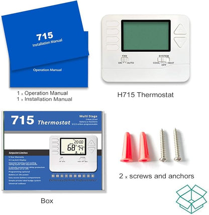 5-1-1 Day Programmable Thermostat for Home Conventional Single or Multistage Systems, up to 2 Heat/ 2 Cool, (with White Backlight)