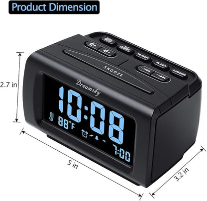 DreamSky Alarm Clock Radios for Bedrooms with Battery Backup, Large Big Numbers with Dimmer Wheel, USB Port, Bedside Digital FM Radio with Sleep Timer, Temperature, Adjustable Volume, Snooze