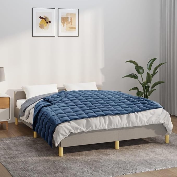 Blue Weighted Blanket for Adults, 53.9x78.7 Inches Heavy Polyester Blanket with Glass Beads, Single Size Ergonomic Design for Deep Sleep and Anxiety Relief, Hypoallergenic