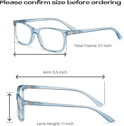Readerest Blue Light Blocking Glasses – Thin Reflective Lens, Anti-Glare Computer Eyeglasses, UV Protection, Eye Strain Relief (Light Blue, 1.25 Magnification)