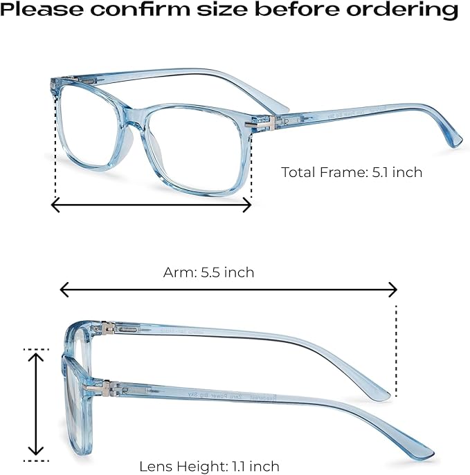 Readerest Blue Light Blocking Glasses – Thin Reflective Lens, Anti-Glare Computer Eyeglasses, UV Protection, Eye Strain Relief (Light Blue, 1.0 Magnification)