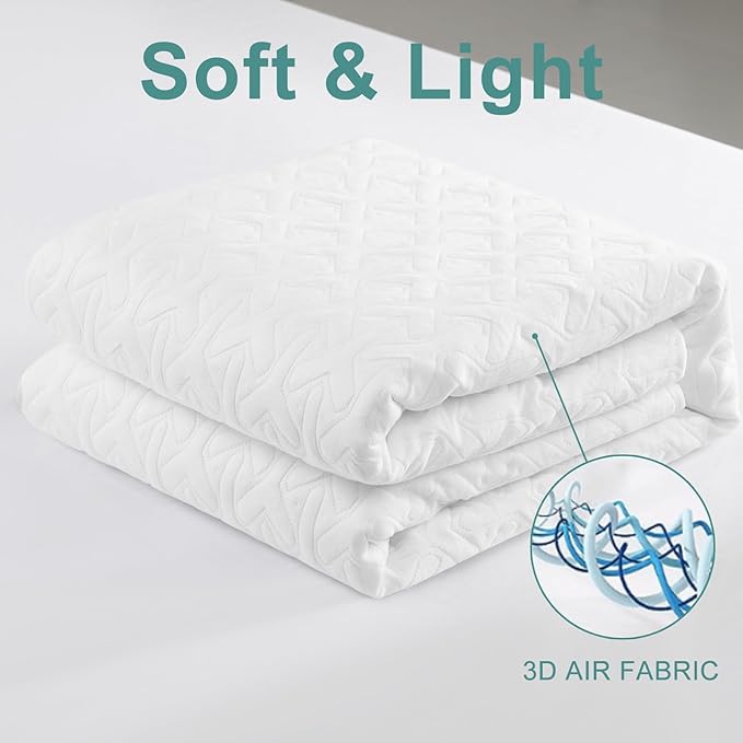MERITLIFE Premium Waterproof Twin XL Size Mattress Protector Noiseless College Dorm Room Bed 4D Mattress Cover Extra Long Single Cooling Breathable Soft Washable (White,Twin XL 39"x80")