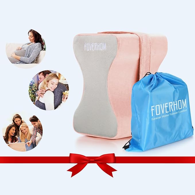 foverhom Memory Foam Knee Pillow,Orthopedic Leg Pillow for Sciatica Relief,Back Pain, Pregnancy, Leg Pain, Hip Pain and Sciatica Relief,Pink Peach